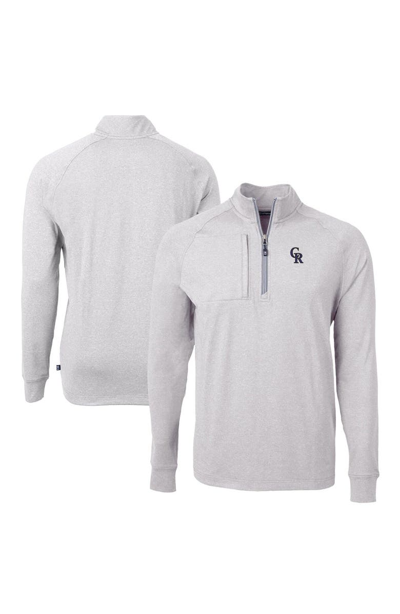 Cutter & Buck Men's Cutter & Buck Heather Gray Colorado Rockies Adapt Eco Knit Stretch Recycled Quarter-Zip Pullover Top, Alternate, color, 