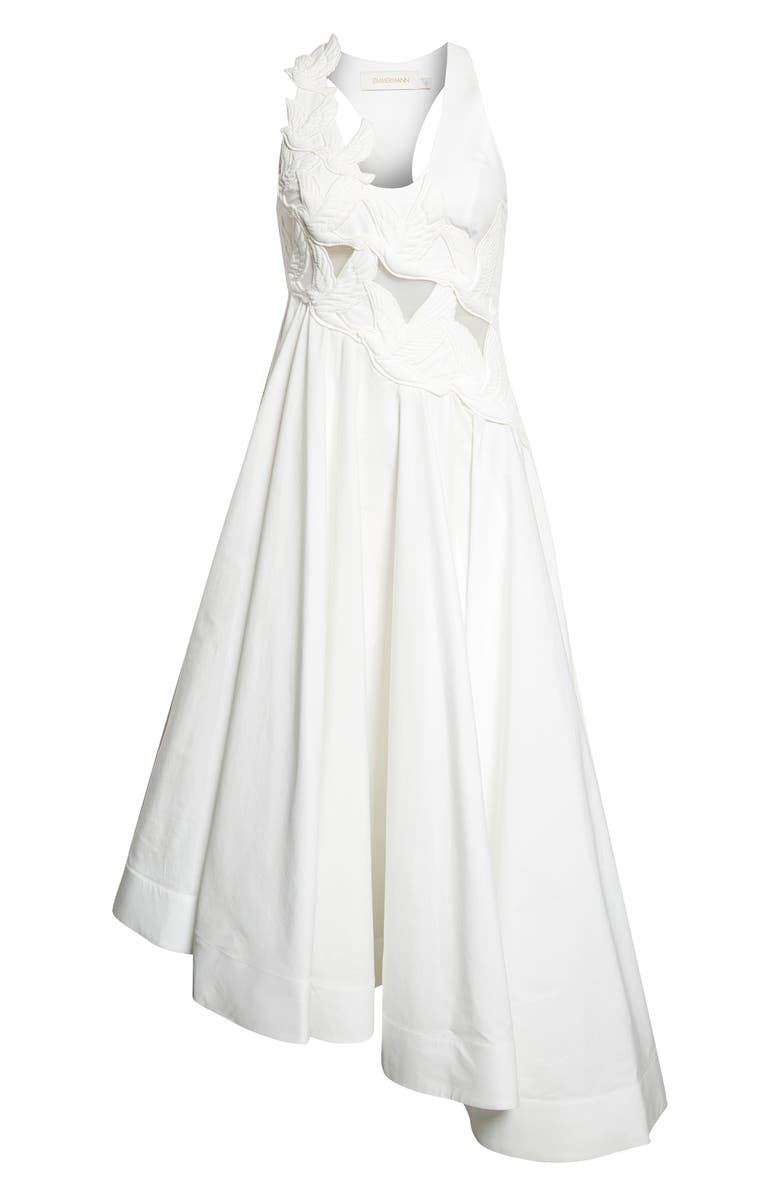 Zimmermann Luna Appliqué Midi Dress, Main, color, Ivory