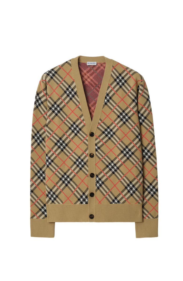 Burberry Check Wool Blend Cardigan, Alternate, color, Sand Beige