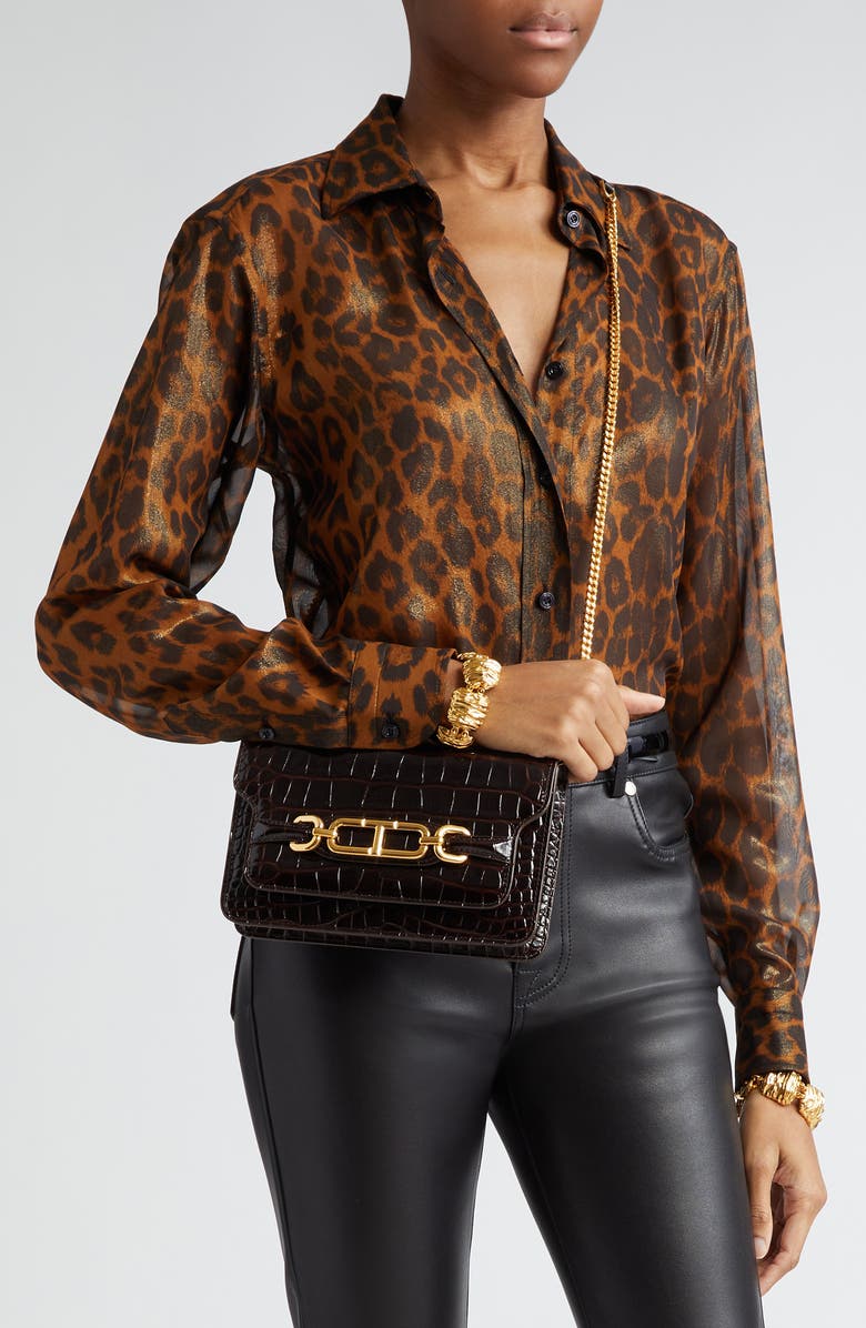 TOM FORD Small Croc Embossed Leather Shoulder Bag, Alternate, color,