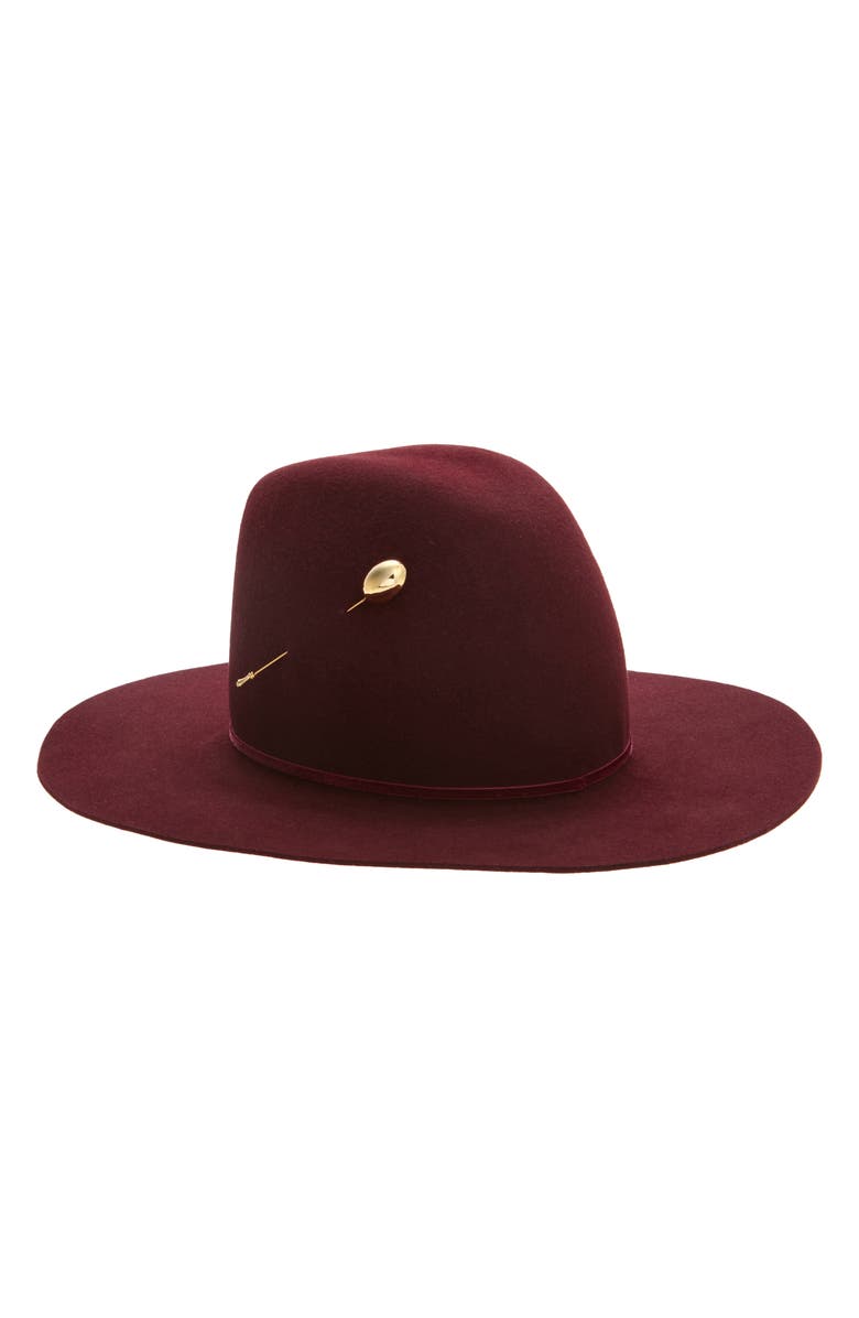 Gigi Burris Millinery Waverly Pin Embellished Felt Hat, Main, color, Ruby
