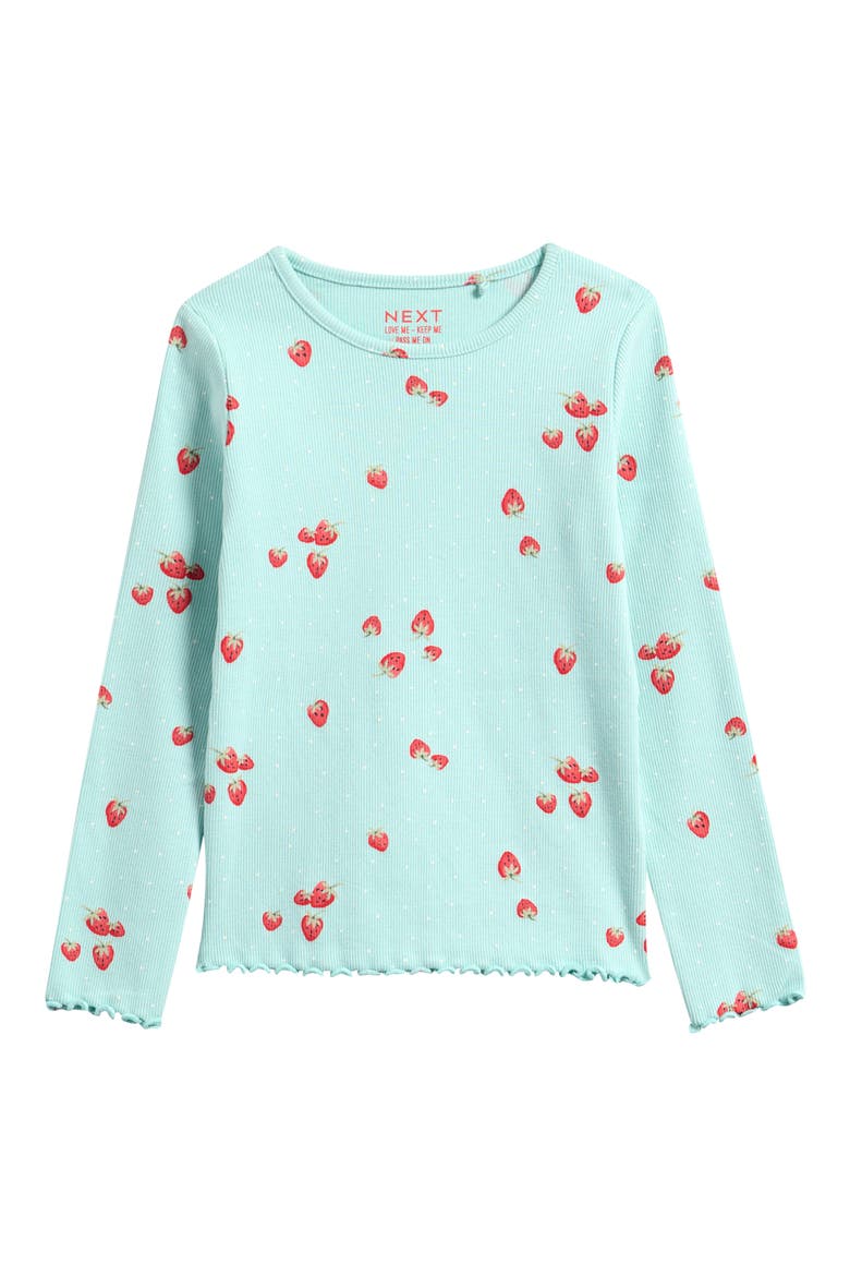 Kids' Strawberry Print Long Sleeve Cotton Blend Top, Main, color, BLUE