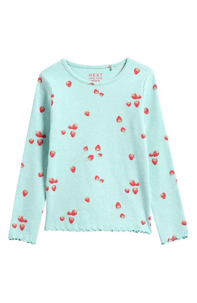 NEXT Kids' Strawberry Print Long Sleeve Cotton Blend Top, Main, color, Blue