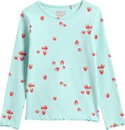NEXT Kids' Strawberry Print Long Sleeve Cotton Blend Top