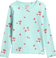 NEXT Kids' Strawberry Print Long Sleeve Cotton Blend Top