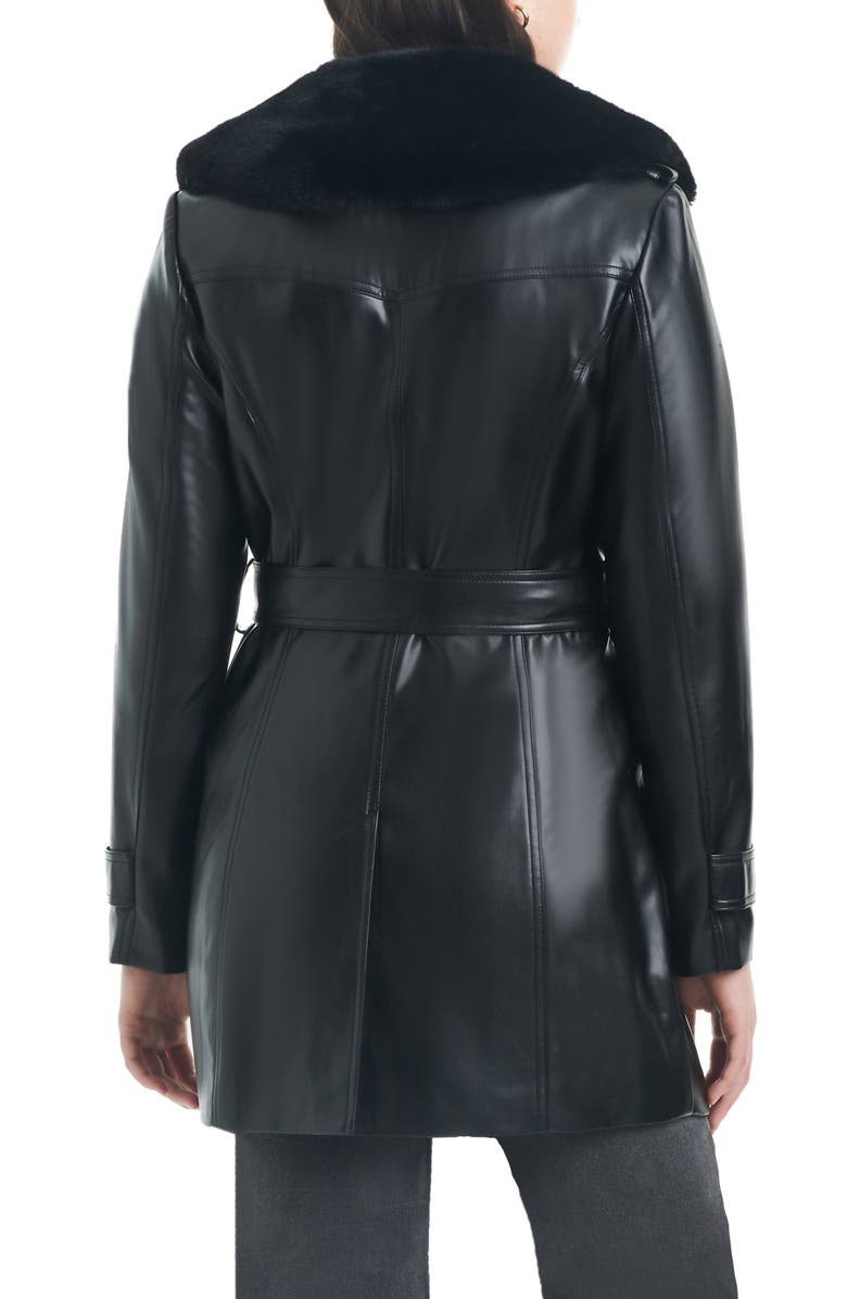 Vince Camuto Belted Faux Leather Jacket with Removable Faux Fur Collar, Alternate, color,