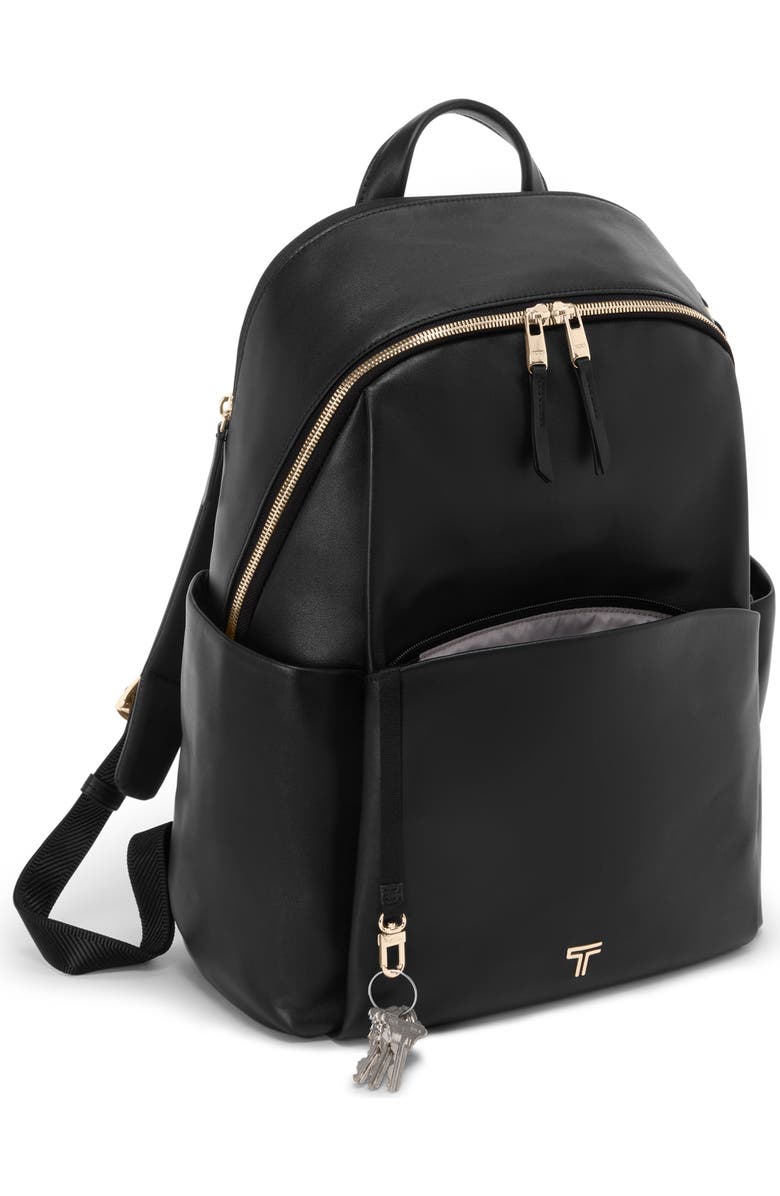 TUMI Raina Large Leather Backpack, Alternate, color, Black/ Light Gold