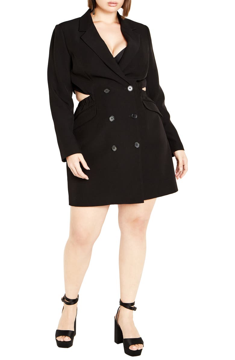 City Chic Twyla Long Sleeve Tuxedo Dress, Main, color,