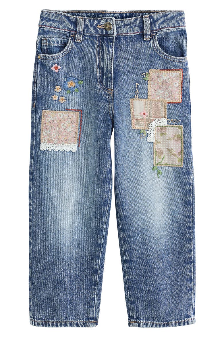 Kids' Patchwork Embroidery Straight Leg Jeans, Main, color, BLUE