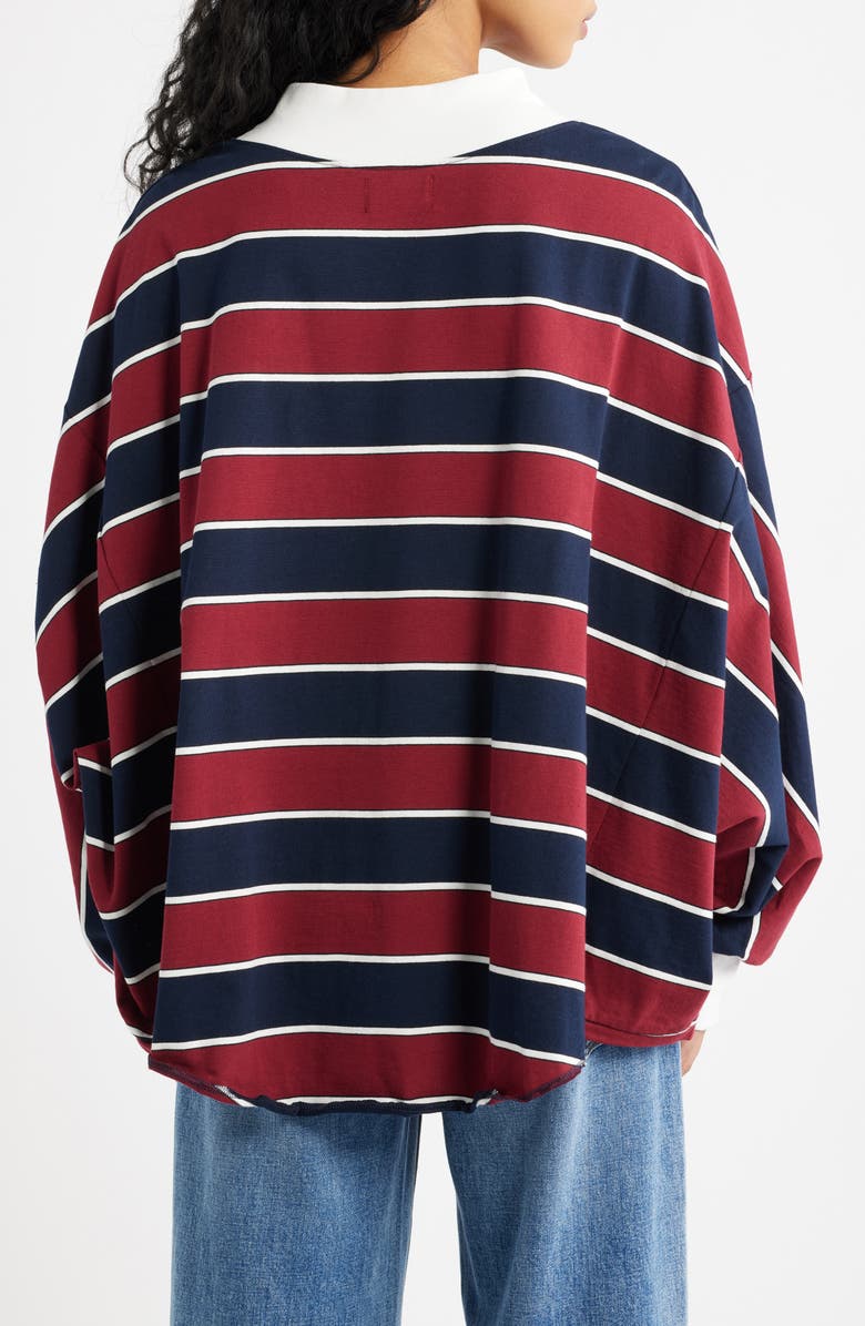Dressed in Lala College Dropout Oversize Stripe Logo Sweatshirt, Alternate, color, Wine