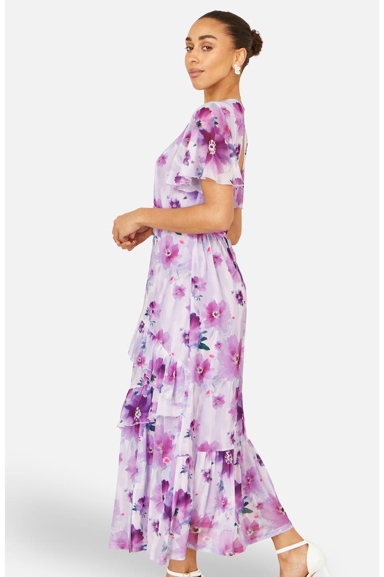 Floral Print Frill Midi Dress, Alternate, color, Lavender