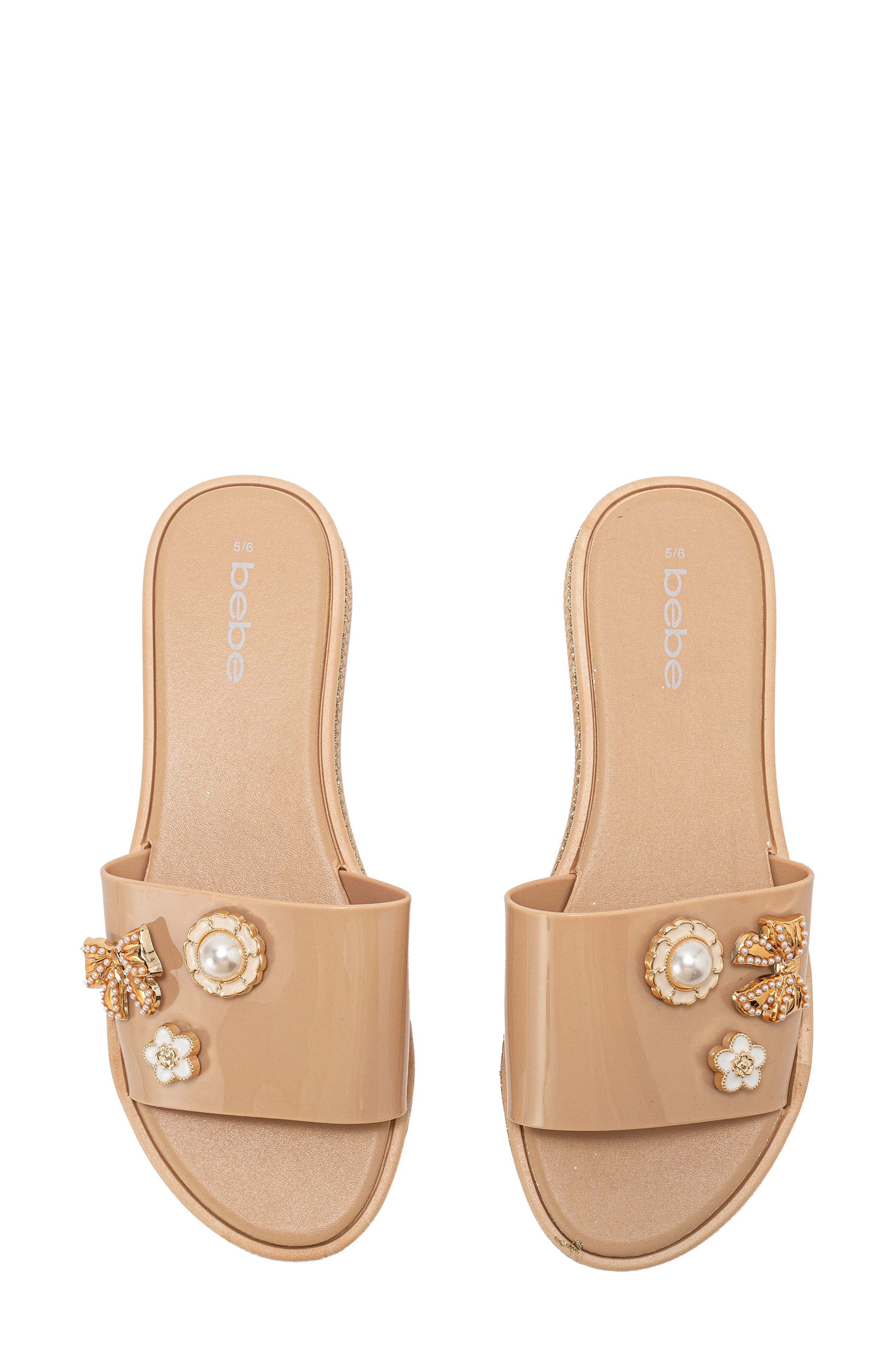 bebe Charm Slide Sandal, Alternate, color, Tan