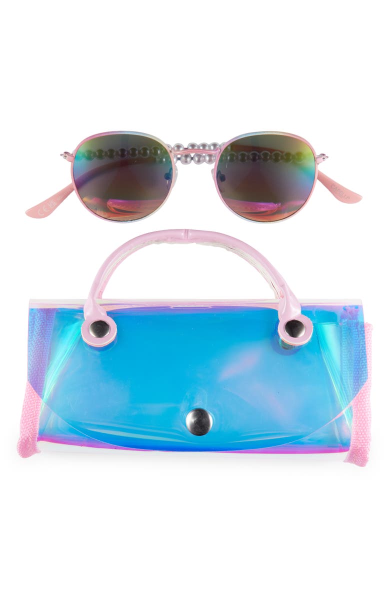 Capelli New York Kids' Round Sunglasses & Iridescent Hologram Case Set, Main, color, 