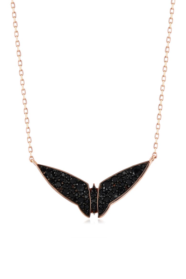 Black Cubic Zirconia Bat Pendant Necklace, Main, color, BLACK