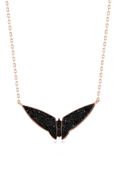Black Cubic Zirconia Bat Pendant Necklace