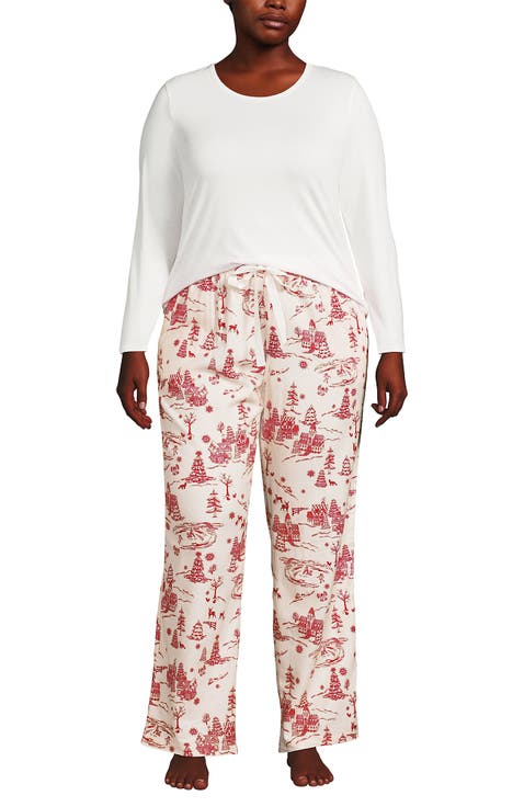 Pajama Set Knit Long Sleeve T-Shirt and Flannel Pants