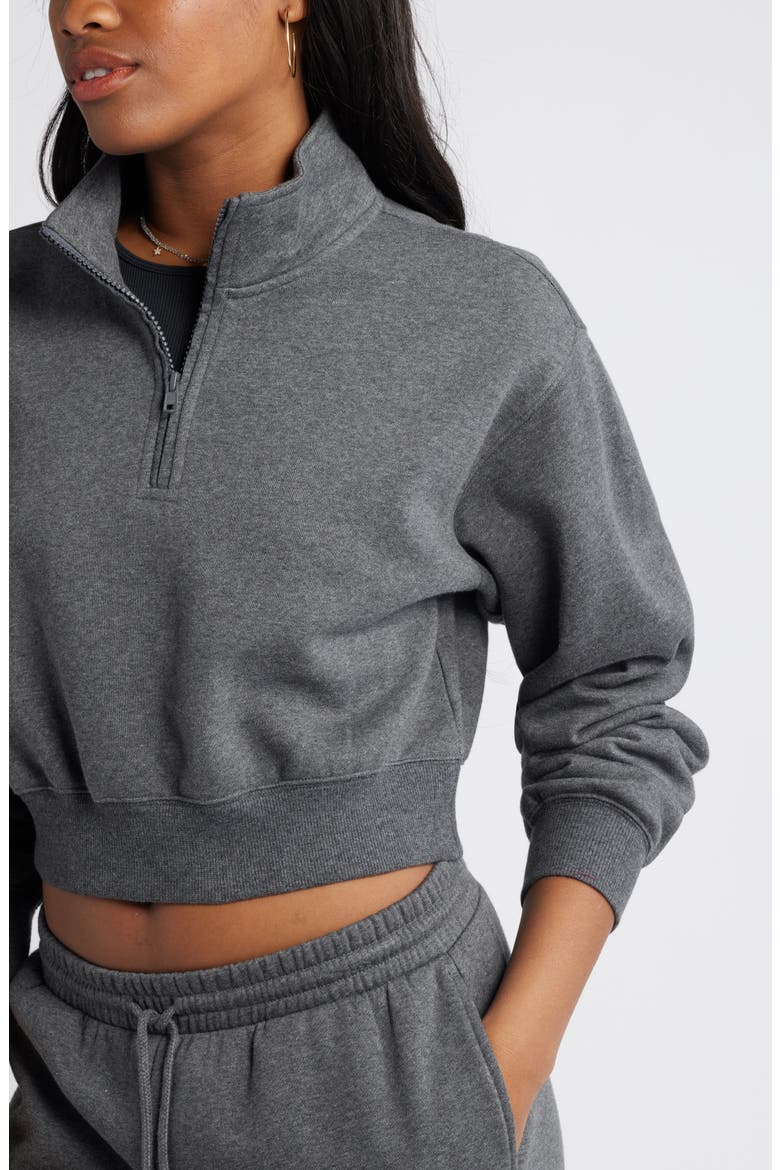 Quarter Zip Fleece Detail Sweatshirt, Alternate, color, GREY MEDIUM CHARCOAL HEATHER