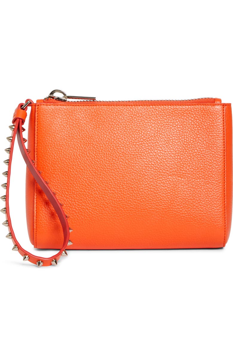 Christian Louboutin Mini Cabata Soft Leather Pouch, Main, color, Magma/ Silver