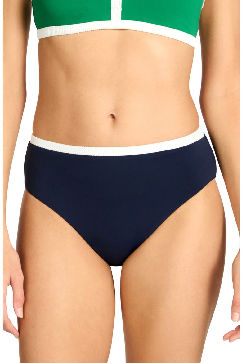 Jacqui High Waist Bikini Bottoms, Main, color, NAVY/ CREAM