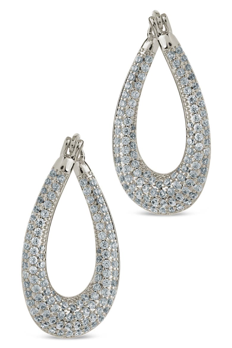 Clodagh Teardrop Pavé Hoop Earrings, Alternate, color, SILVER