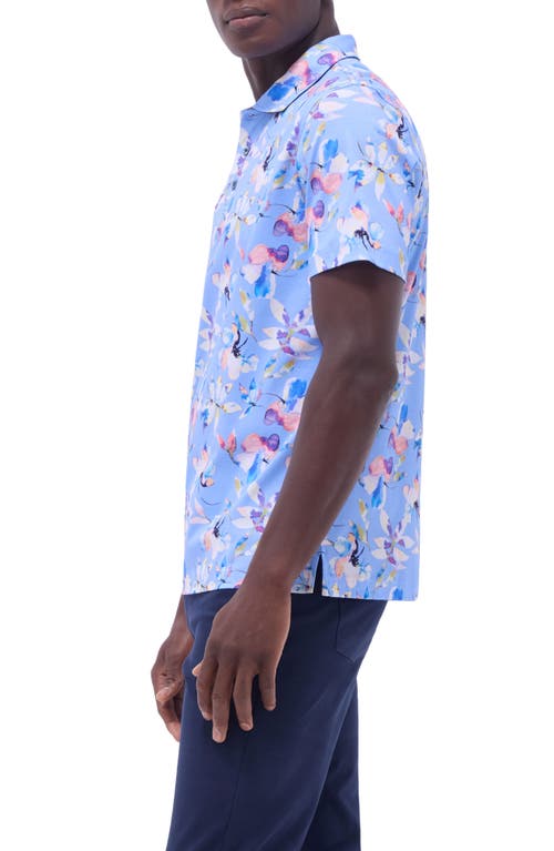 Bugatchi Hendrix Digital Floral Print Pima Cotton Polo In Air Blue