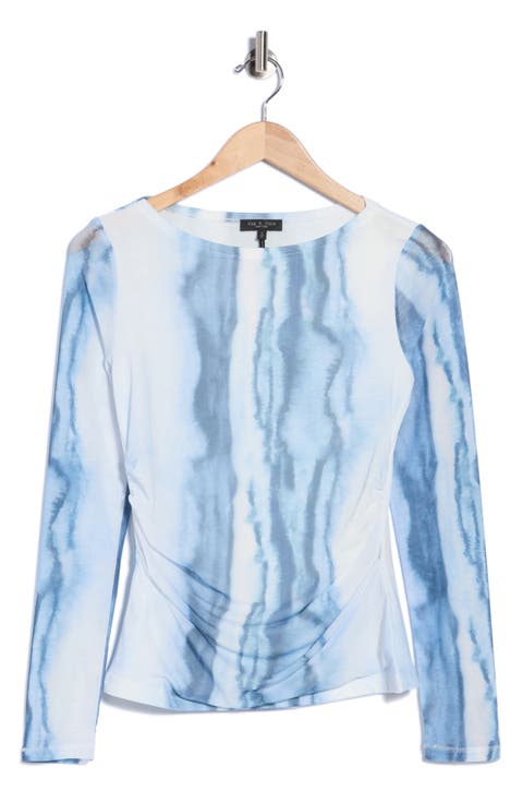 Ruched Mesh Long Sleeve Top