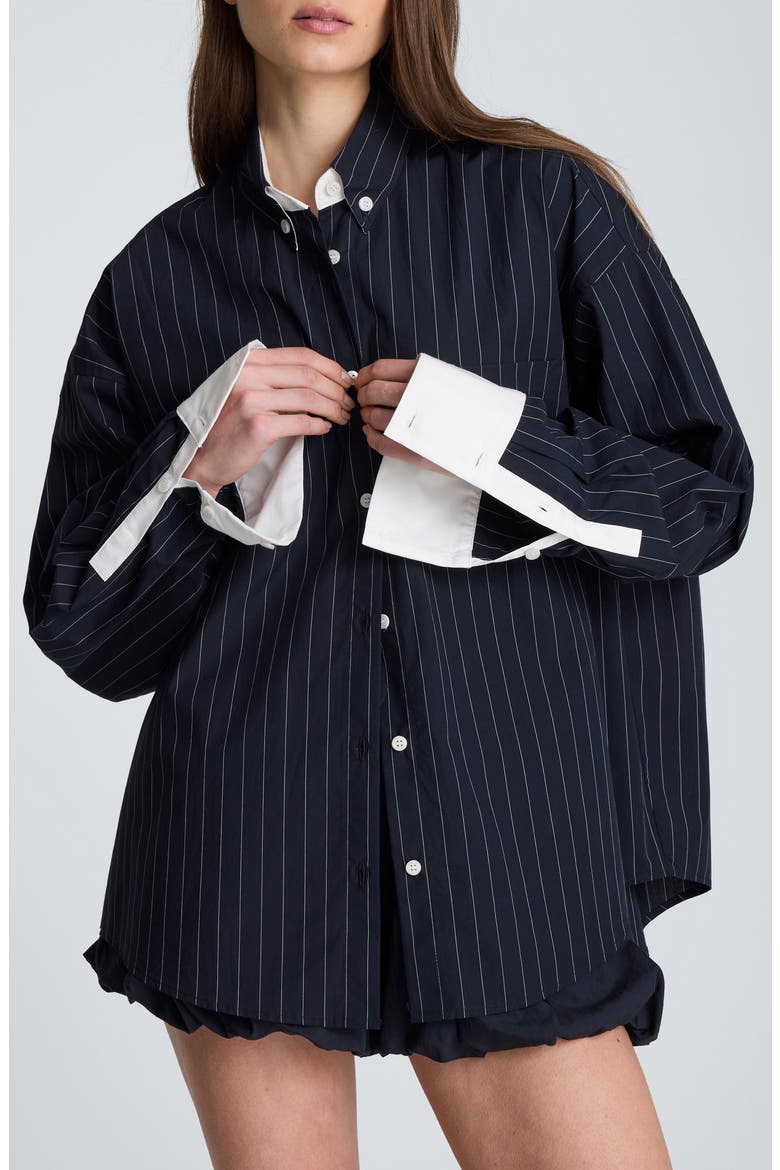 Pinstriped Cotton Button-Up Shirt, Main, color, DK NAVY/ PURE WHITE