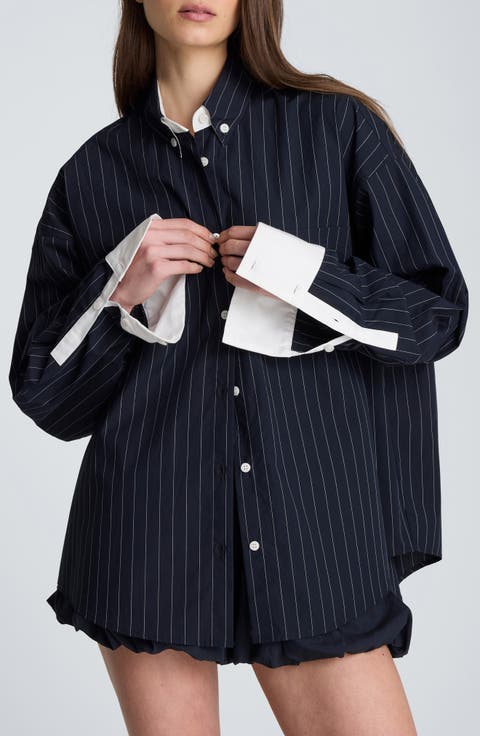 Pinstriped Cotton Button-Up Shirt