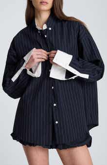 Pinstriped Cotton Button-Up Shirt