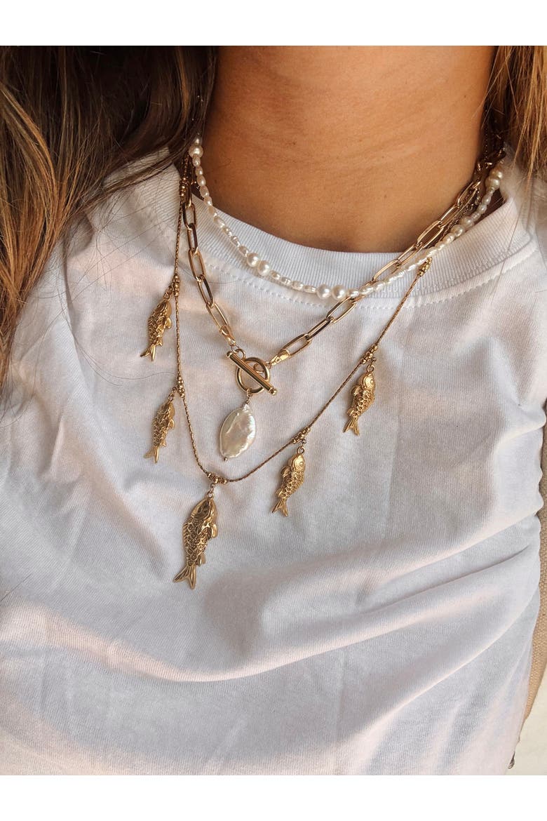 Go Fish Necklace, Alternate, color, Gold