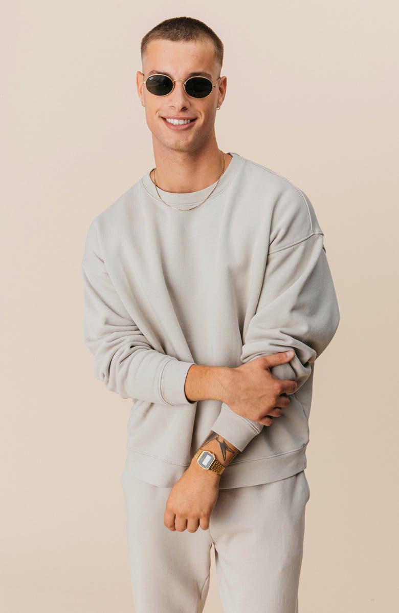 Ocio Men's Organic Cotton Teddy Oversized Crewneck, Alternate, color, Stone