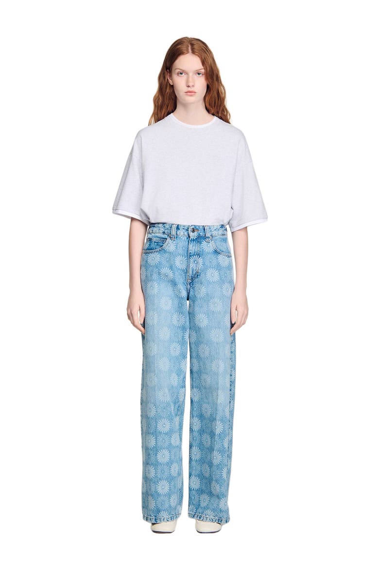 Wide-leg floral print jeans, Alternate, color, Blue jean