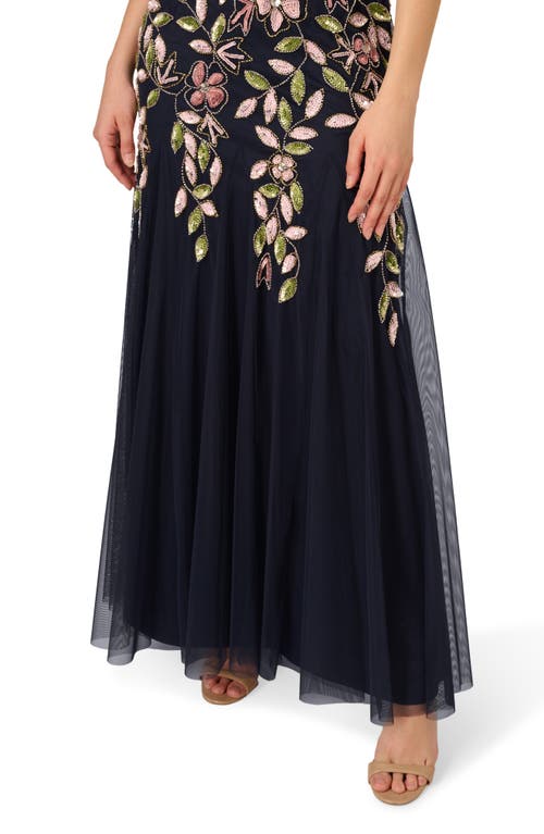 ADRIANNA PAPELL ADRIANNA PAPELL VINE EMBELLISHED TRUMPET GOWN