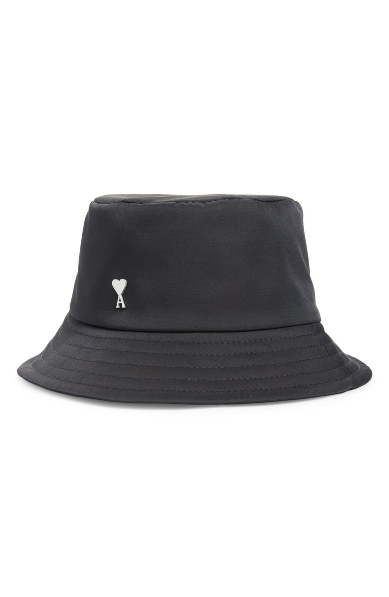 AMI PARIS Ami de Coeur Stud Technical Twill Bucket Hat, Main, color, Black