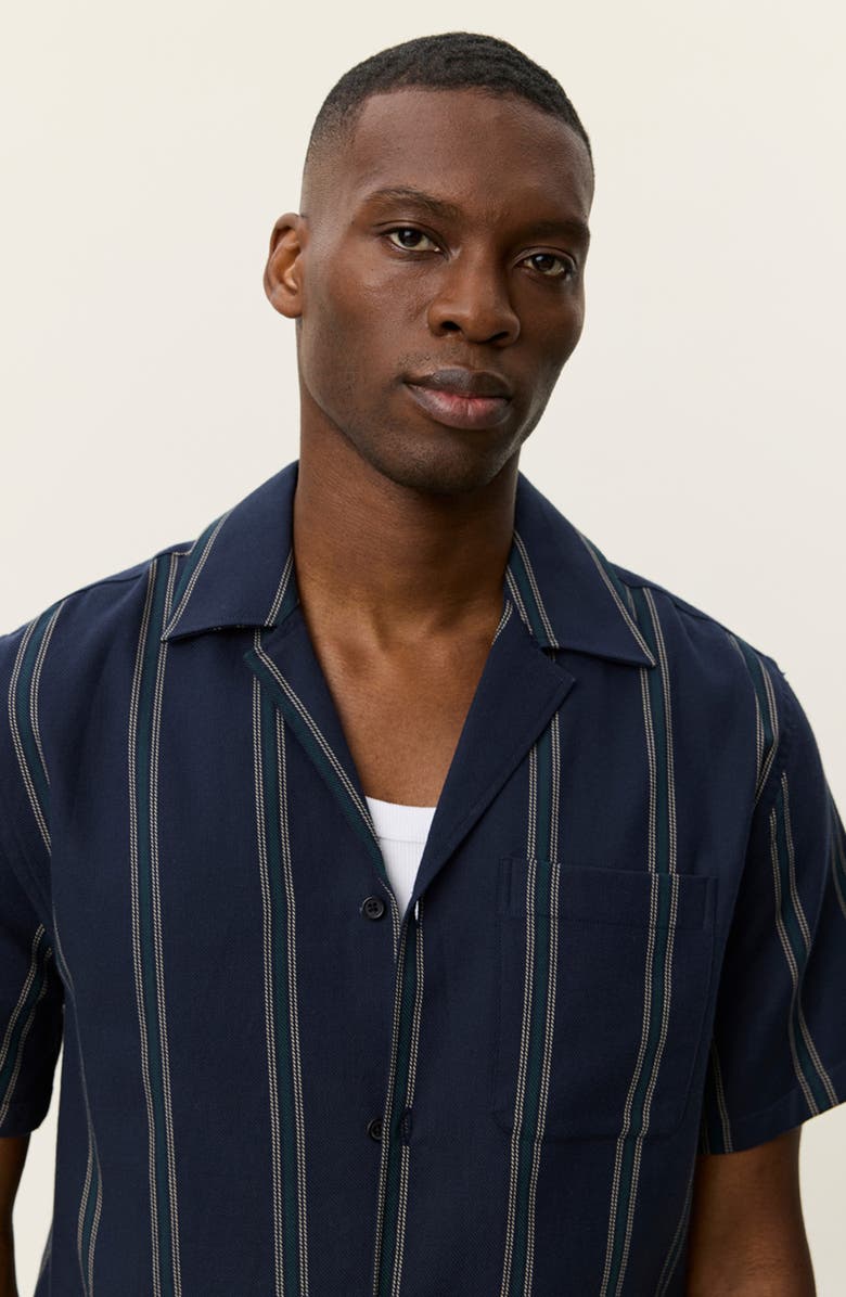 Les Deux Lawson Stripe Camp Shirt, Alternate, color, Dark Navy