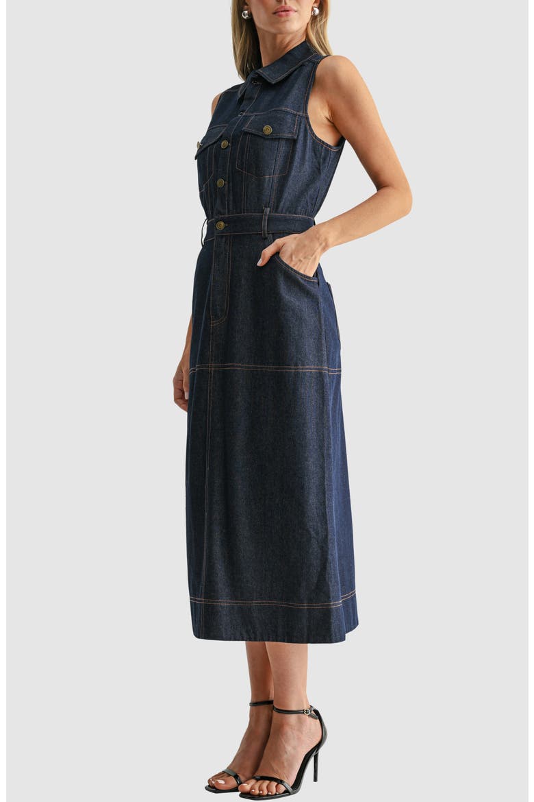 Sleeveless Cotton Blend Denim Utility Dress, Alternate, color, DARK DENIM