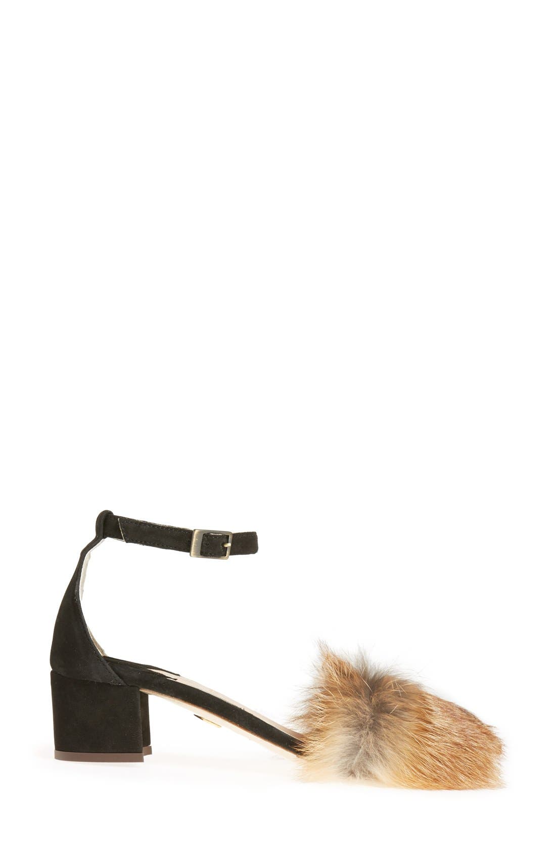 Brother Vellies 'Dhara' Genuine Fox Fur Ankle Strap Sandal, Alternate, color, 