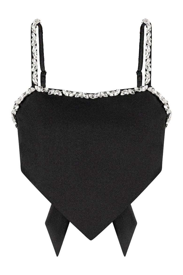 Eloise Embellished Strap Handkerchief Top, Alternate, color, Black