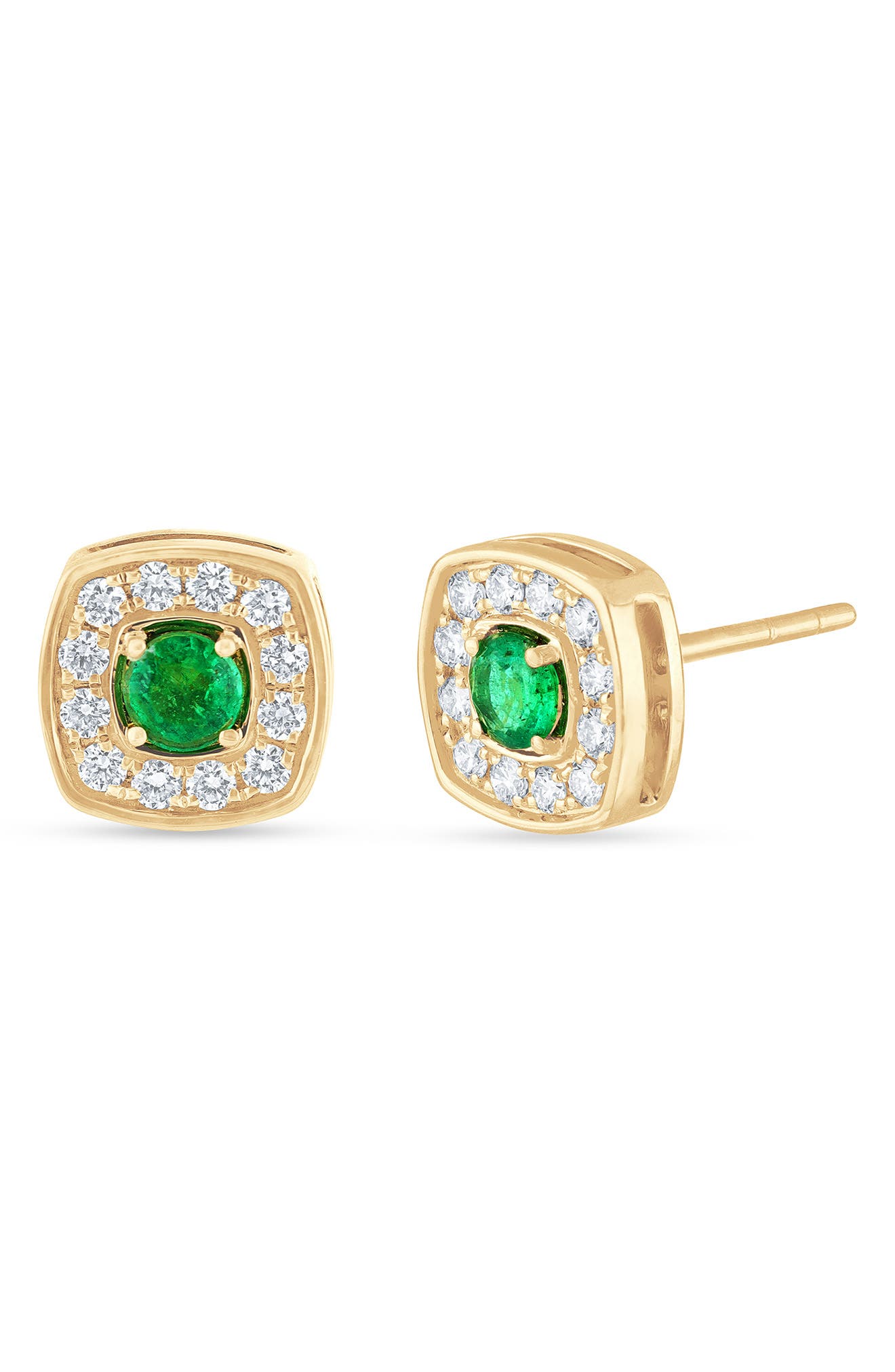 El Mar 18k Gold Emerald and Diamond Stud Earrings