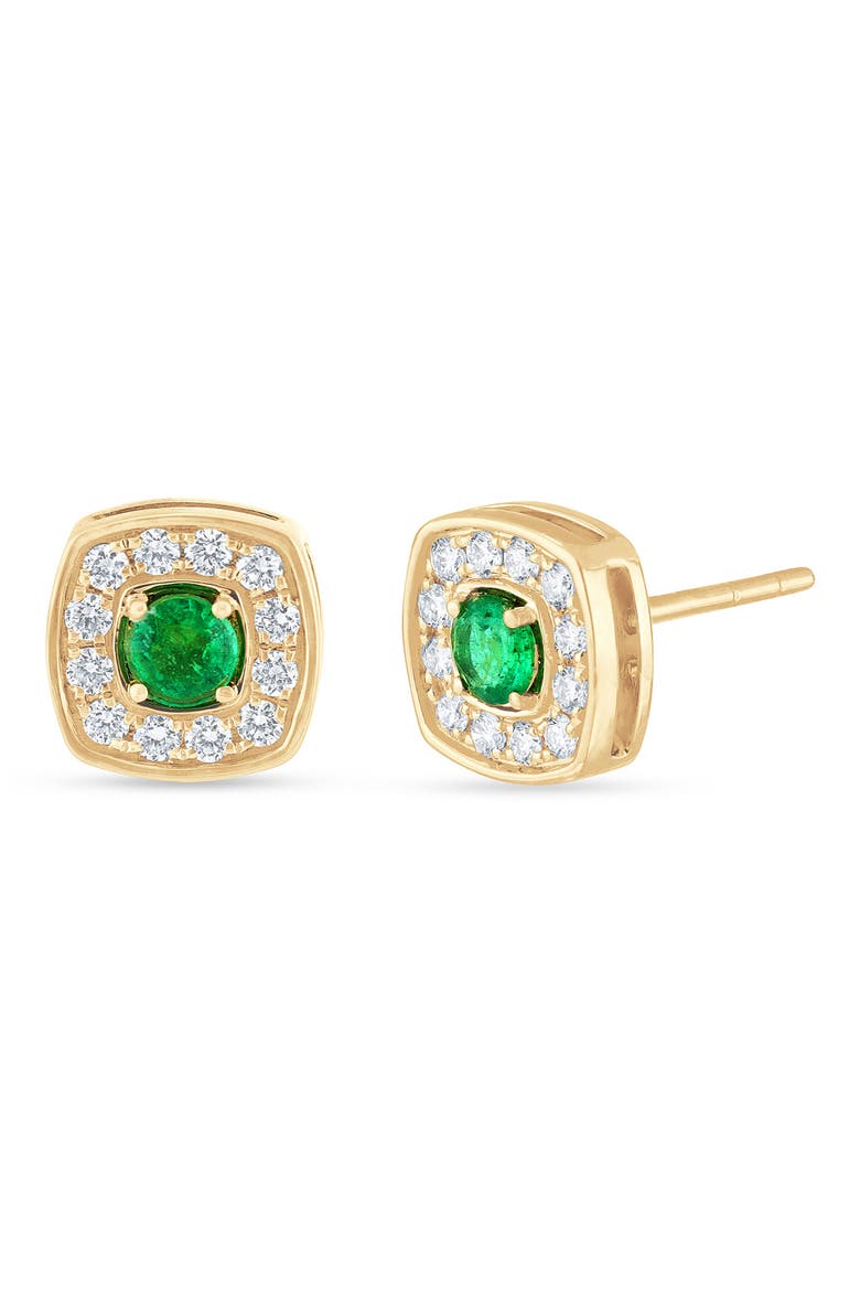 El Mar 18k Gold Emerald and Diamond Stud Earrings, Main, color, YELLOW