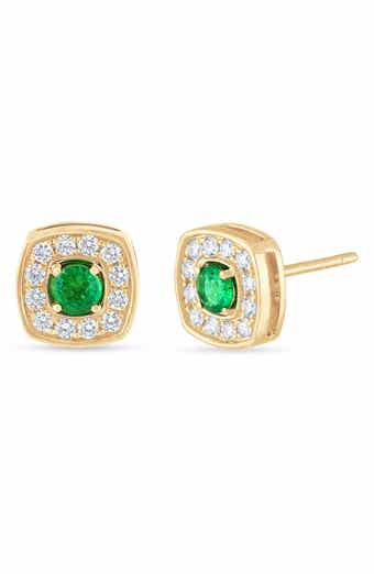 El Mar 18k Gold Emerald and Diamond Stud Earrings