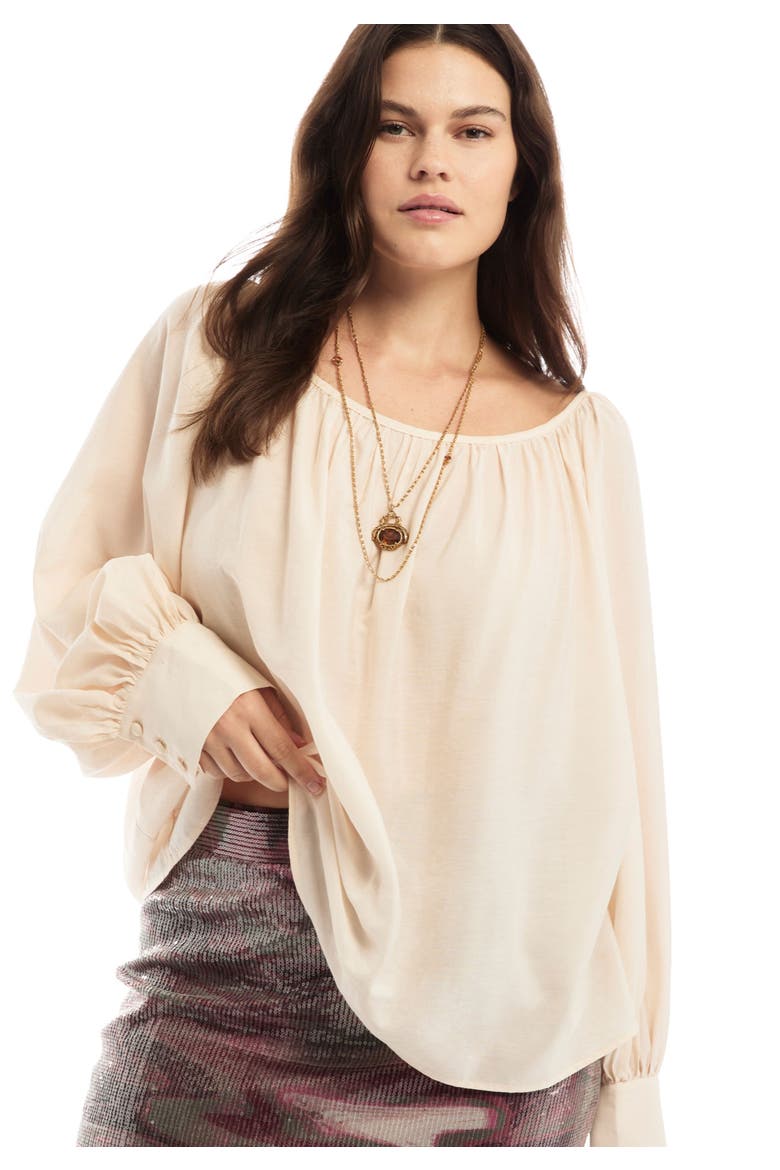 Boat Neck Balloon-Sleeve Blouse, Main, color, WARM CREAM
