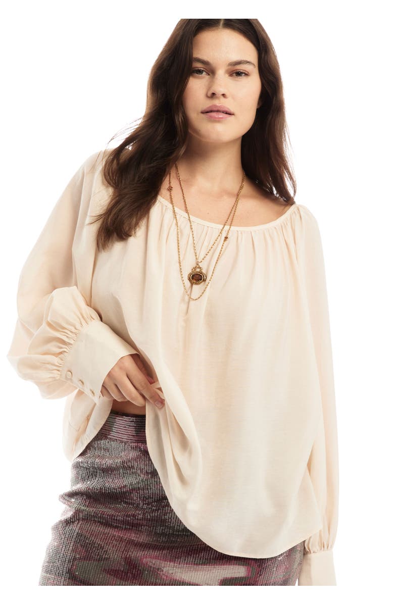 June + Vie Boat Neck Balloon-Sleeve Blouse, Main, color, Warm Cream