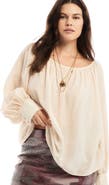 June + Vie Boat Neck Balloon-Sleeve Blouse