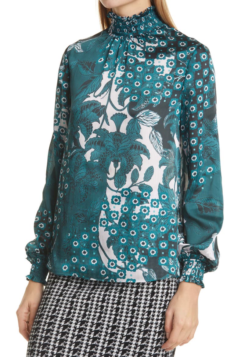 Rococco High Neck Blouse, Alternate, color, TEAL BLUE