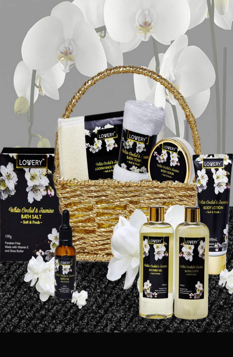 Lovery Orchid & Jasmine Bath & Body Gift Set, Alternate, color, Black / Beige