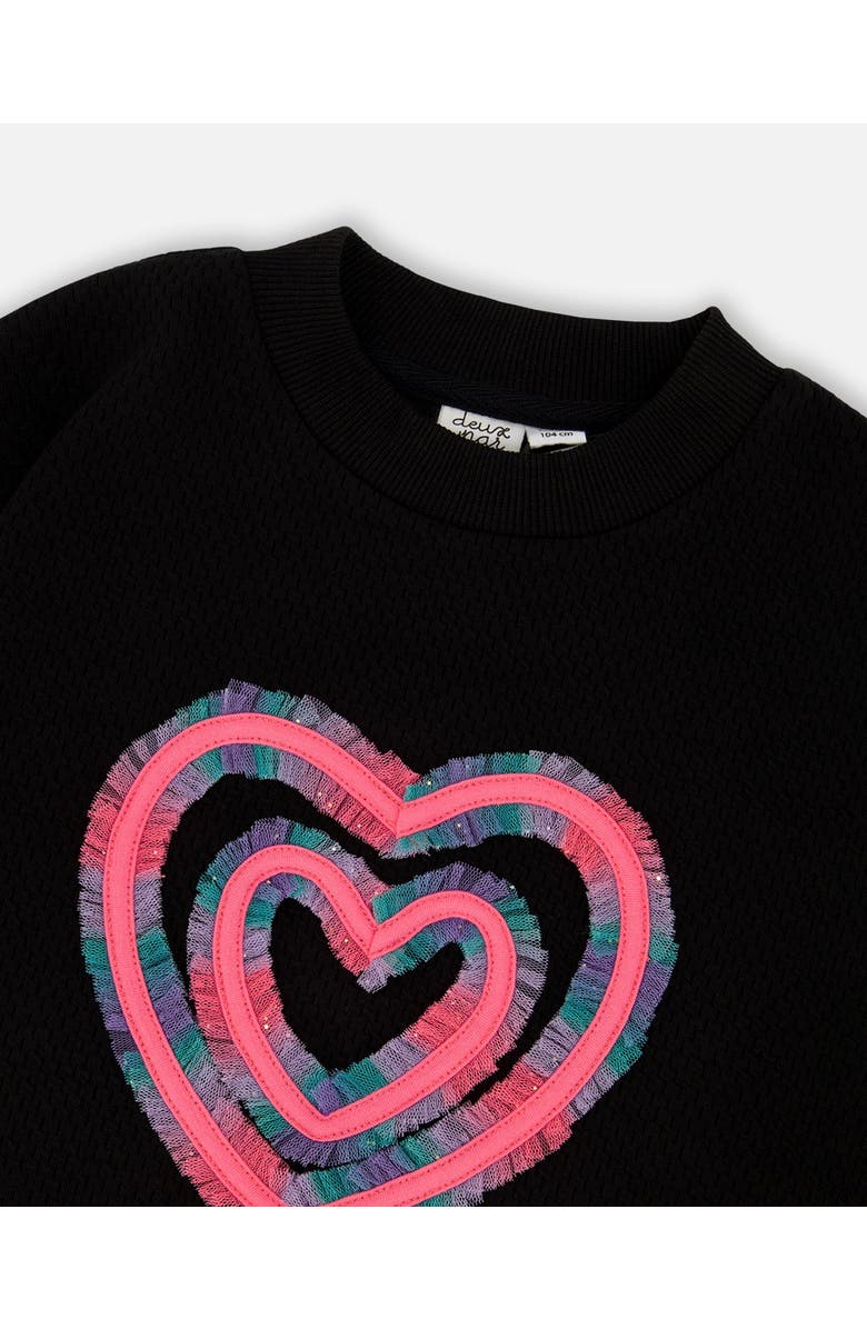 Deux par Deux Fleece Jacquard Tunic with Heart Applique, Alternate, color, Black