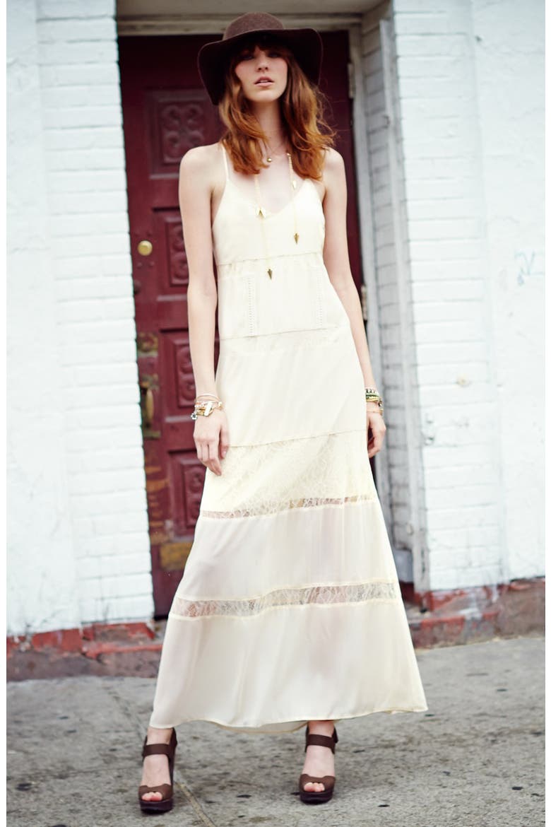 ASTR Lace Inset Maxi Dress, Alternate, color, CREAM