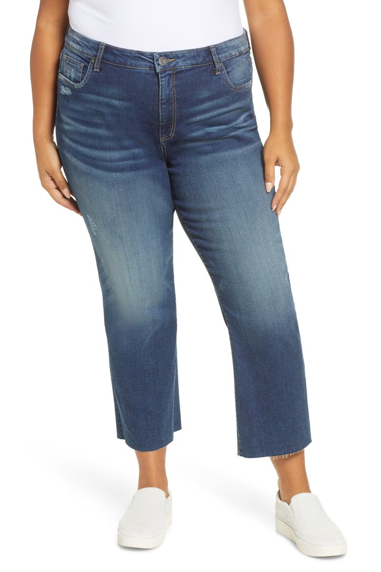 Kelsey High Waist Raw Hem Crop Kick Flare Jeans, Main, color, BOSS