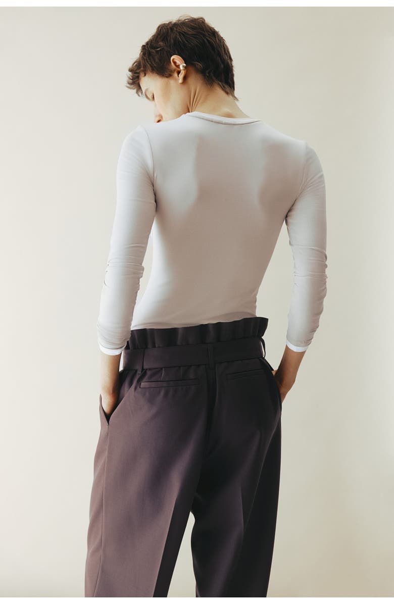 H&M Belted Wool-blend Trousers, Alternate, color, Dusty Purple